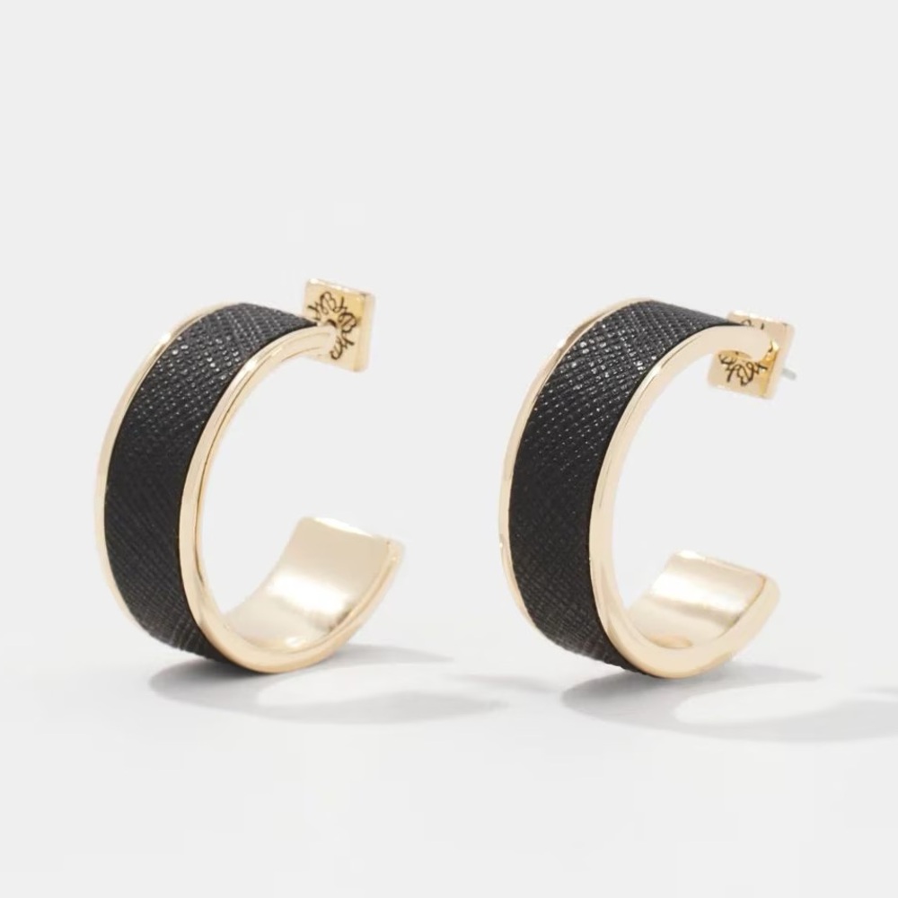 WHBM BLACK LEATHER HOOP EARRINGS